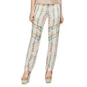 BCBGmaxazria S NWOT off white floral straight leg elastic waist dress pants